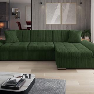 Converteerbare hoekbank MARLIE met longchair rechts groen