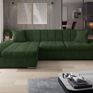 Converteerbare hoekbank MARLIE met longchair links groen