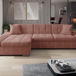 Converteerbare hoekbank MARLIE met longchair links bruin