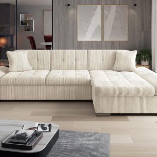 Converteerbare hoekbank MARLIE met longchair rechts beige