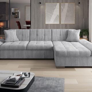 Converteerbare hoekbank MARLIE met longchair rechts lichtgrijs
