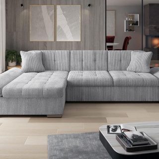 Converteerbare hoekbank MARLIE met longchair links lichtgrijs