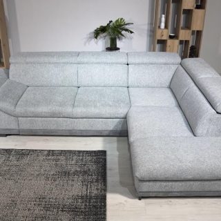 Converteerbare hoekbank ZIDAN hoek met longchair rechts stof platina grijs