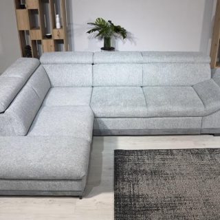 Converteerbare hoekbank ZIDAN hoek met longchair links stof platina grijs