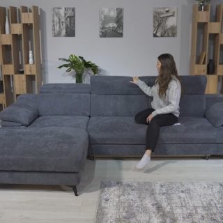 Converteerbare hoekbank TIRA met longchair links stof steenkoolgrijs