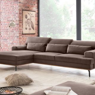 Converteerbare hoekbank PEPPO met longchair rechts stof savannah