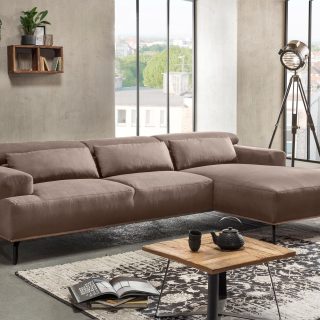 Hoekbank FORMANA met longchair links stof bruin