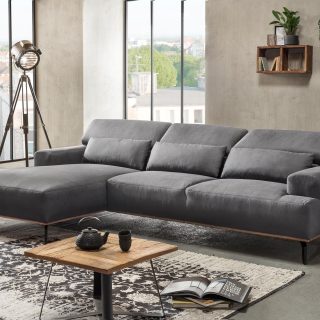 Hoekbank FORMANA met longchair rechts stof staalgrijs