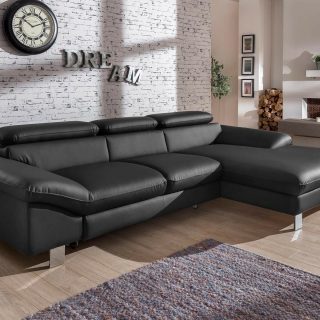 Converteerbare hoekbank DODGE met longchair rechts eco-leder zwart