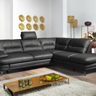 Converteerbare hoekbank BOLOSS met longchair rechts eco-leder zwart