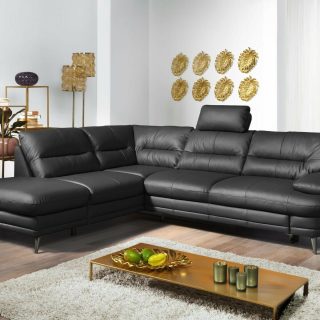 Converteerbare hoekbank BOLOSS met longchair links eco-leder zwart