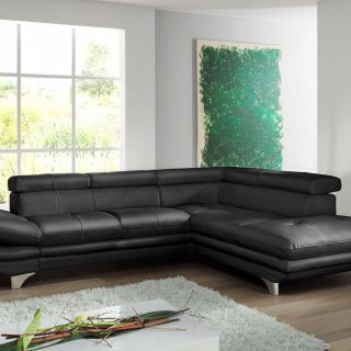 Converteerbare hoekbank ENTOURAGE hoek met longchair rechts eco-leder zwart
