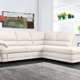 Converteerbare Hoekbank NEBRASKA met longchair rechts eco-leder wit