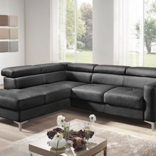 Converteerbare hoekbank SAMIRA met longchair links eco-leder zwart